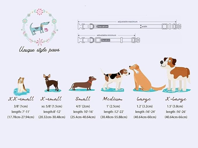 Unique Style Paws Dog Collar With Metal Buckle - Red Rose Flower Gift for Small, Medium, Large Boys Girls Dogs - Durable and Cute