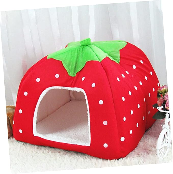 Pet Furniture Pet House Dog Bed Doggie Bed Dog Cot Strawberry Foldable Cat Cave Puppy Sleeping Warm Strawberry Nest Warm Pad