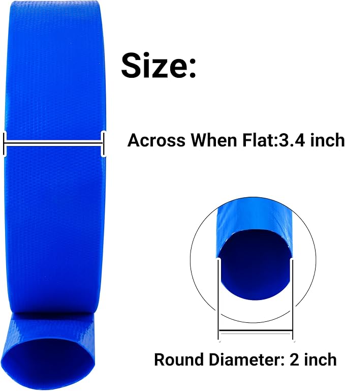 2" x 100 FT Pool Backwash Hose Blue Heavy Duty Reinforced PVC Lay Flat Water