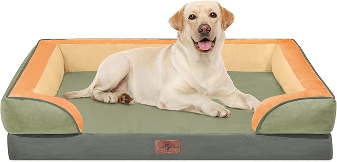 Comfort Expression Orthopedic Dog Bed for Extra Large Dogs 42x30 Inch, Waterproof Egg Crate Foam XL Pet Bed with Removable Bolsters, Dog Couch with Washable Cover & Non-Slip Bottom, Avocado