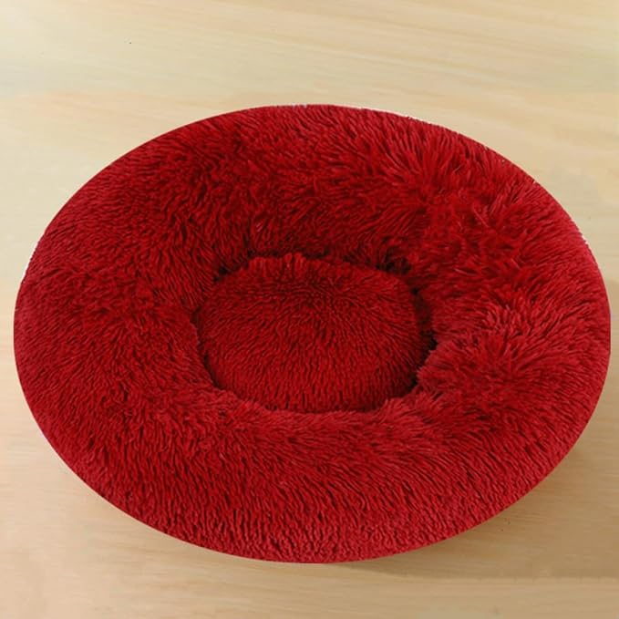 Dog Bed & Cat Bed for Small Medium Dogs, 27 Inch Calming Dogs Bed Anti-Anxiety Machine Washable Fluffy Luxury Anti-Slip Waterproof Pet Puppy Round Bed (Red)