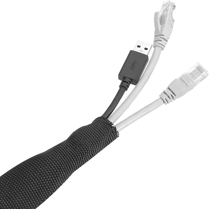 MECCANIXITY Braided Cable Sleeves Heat Shrinkable Fabric Sleeving, 5/16" 40ft Black 2:1 Ratio Heat Shrinkable Cord Protector for Harness Cable, Network Cable Protection, Cable Management