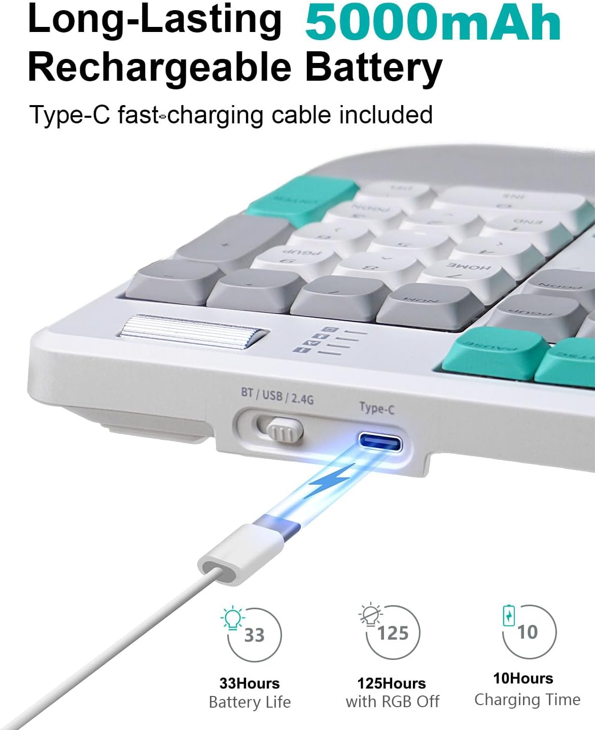 Ergonomic Mechanical Keyboard with Wrist Rest, RGB Backlight
