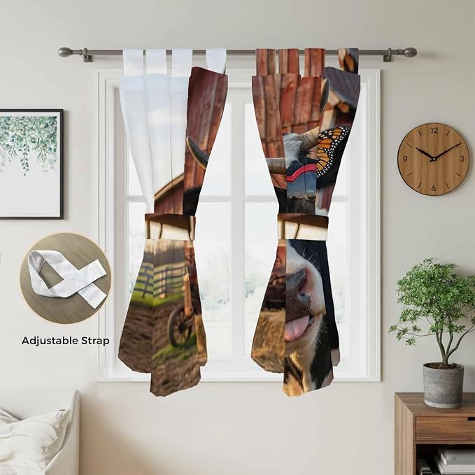 Farm Cows Living Room Curtains 84 Inch Length, Window Curtains Tab Top