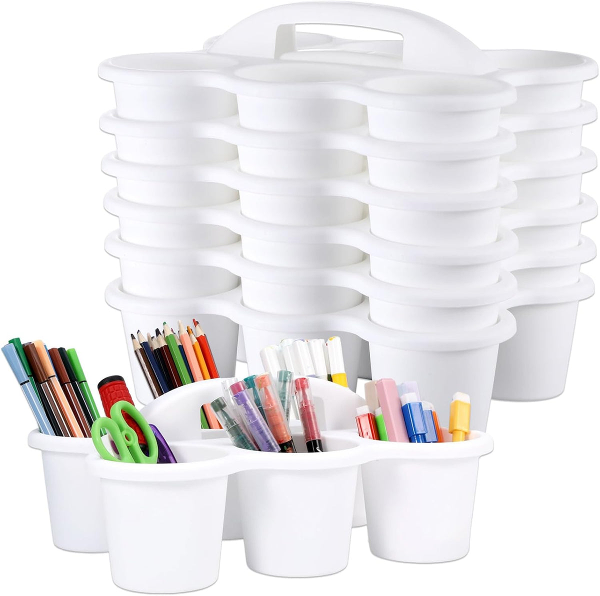 gisgfim 6 Pack Classroom Caddy Organizer with Handle, 6 Compartments, White