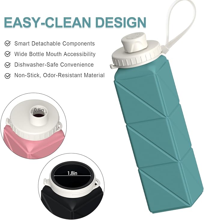 BEAUTAIL Collapsible Water Bottles 21oz/610mL, Silicone Travel Water Bottle |