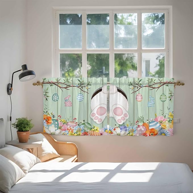 Easter Kitchen Tier Curtains 24 Inch Long 2 Panel Set, Rod Pocket Cafe Small
