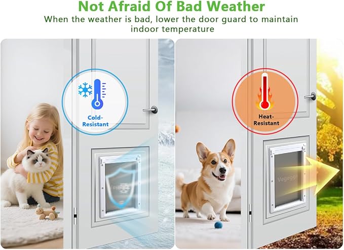 Dog Door Doggy Door Easy Install - Wood & PVC Doors & Walls，Dgooie Free Movement & Flexible Control - 2 Magnetic Flaps & Sliding Lock,Telescoping Frame,8 1/8" x 13 2/5" for Medium Dogs Up to 40 lb