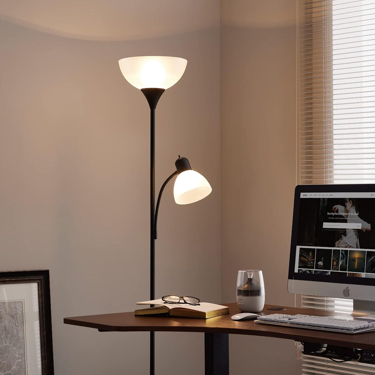 Floor Lamp with Reading Light, 72" Tall Lamp for 2 Head, Standing Lamps for Living Room, Bedroom, Corner, Office. No Bulbs
