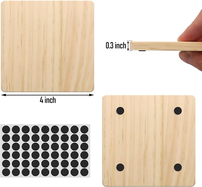 60 Pack 4 Inch Unfinished Square Wood Coasters