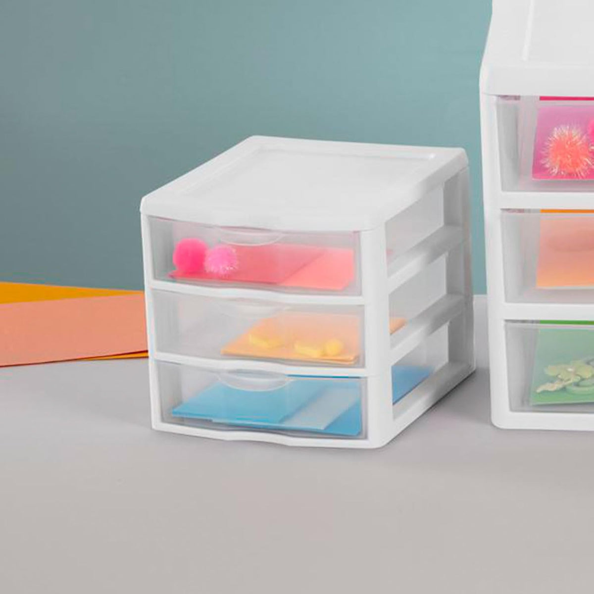 Sterilite Clearview Plastic Multipurpose Small 3 Drawer Desktop Storage Organization Unit for Home, Classrooms, or Office Spaces, White, (Pack of 6)