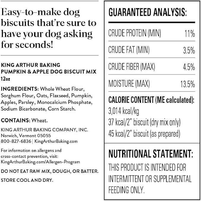 King Arthur Baking Company Dog Biscuit Mix, Pumpkin & Apple, Homemade Dog Treats, 12oz (Pack of 2)