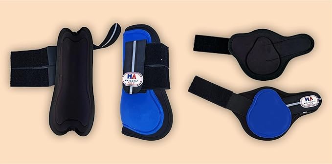 Majestic Ally Horse Leg Protection Fetlock and Tendon Boots Set, PU Shell, Neoprene Lining, Hook and Loop Closures, Multiple Colors and Sizes