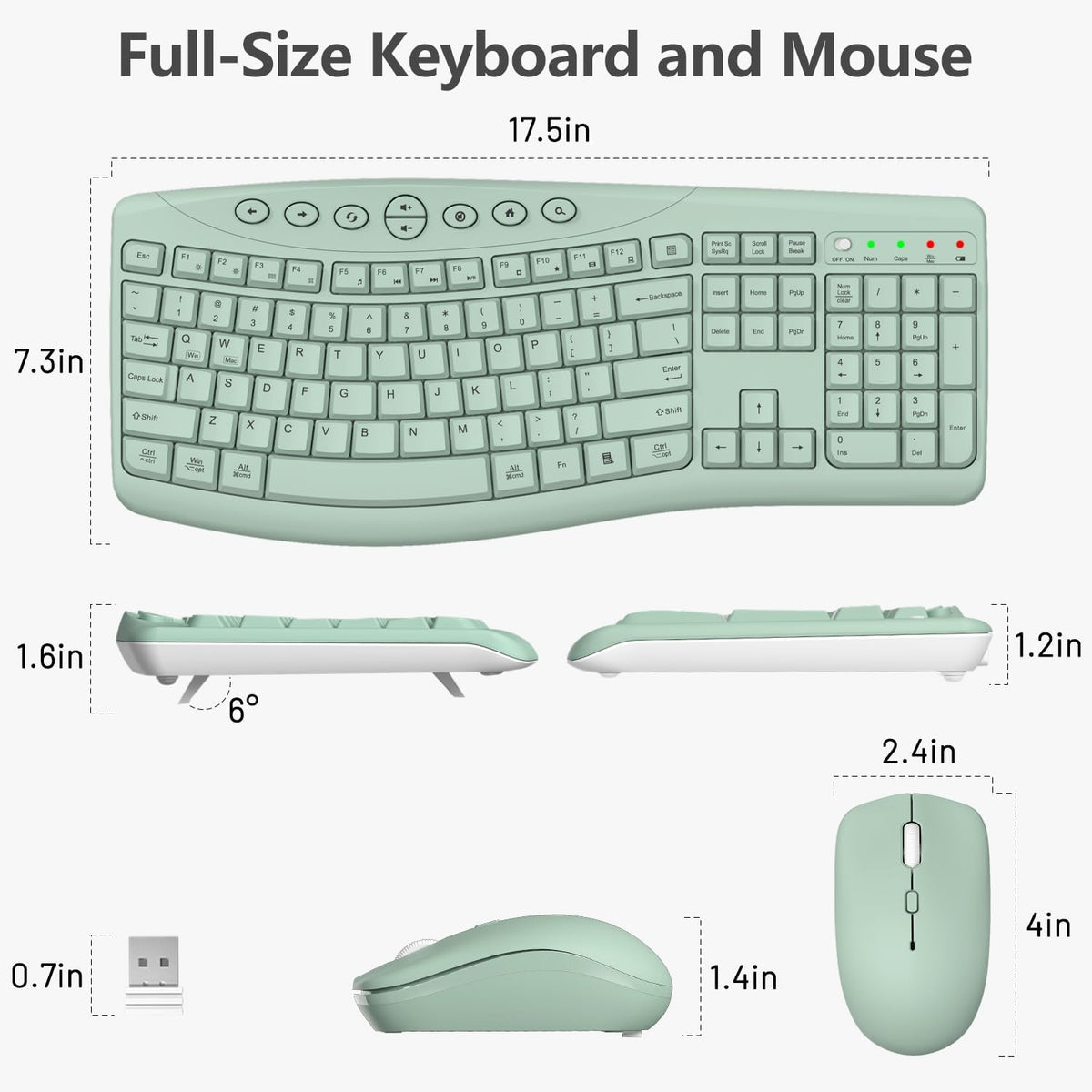 Wireless Keyboard and Mouse Combo, 2.4G Quiet Ergonomic Curved Keys