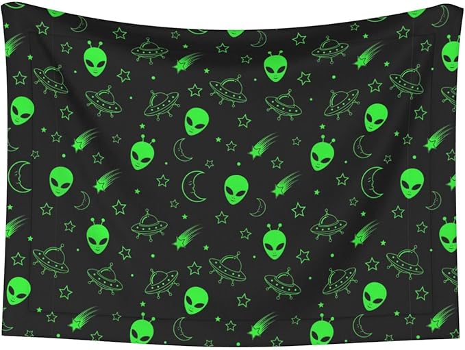 Dog and Cat Blanket in One, Green Alien Moon Spaceships Planet Black, Double Sided Plush Throw with Raised Dot Pattern on One Side and Flat Velvet on Other for Variety