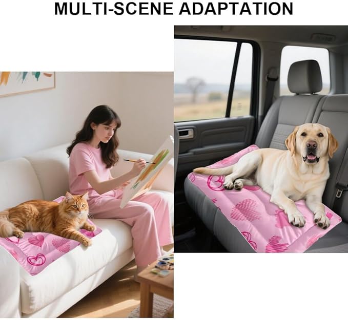 Graphic Heart Light Pink Dog Beds& Furniture Mat for Dog Pad Crate Bedding Washable Non-Slip Crate Beds Bed for Medium Dogs Cage Mat Kennel Outside Indoor Outdoor 36X24 Inch