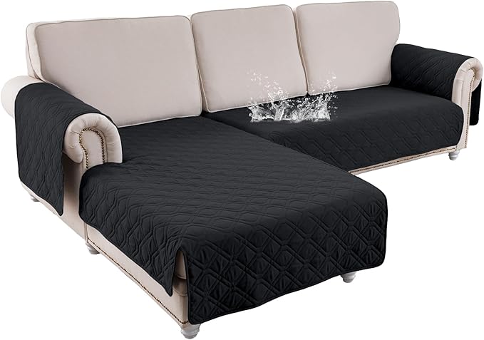 ele ELEOPTION 100% Waterproof 2 Piece Couch Cover Pet Blanket Sectional L Shape Sofa Cushion Cat Dog Bed Cover (Chaise Lounge + 2 Seat Covers) Black