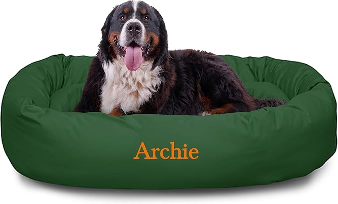 Majestic Pet Personalized 52 Inch Bagel Calming Dog Bed Washable – Cozy Soft Round Dog Bed with Spine Support for Dogs to Rest Their Head - Fluffy Donut Dog Bed 52x35x11 (Inch) - X-Large – Green