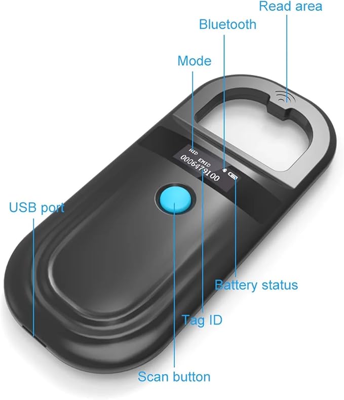 Pet Microchip Scanner ISO11784/85/FDX-B/EMID Animal Handheld Reader,134.2kHz Pet ID Scanner Rechargeable Animal Chip Registration, for Dog/Cat/Pig/Animal (Black)
