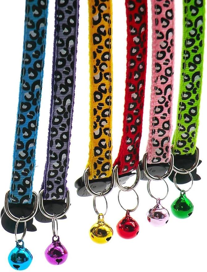 Reflective 2 Pack Breakaway Cat Collars with Bell Leopard Pattern Cute Kitty Adjustable 7.5-12.5 Inch Safe Kitten Collars Charms (Pink)