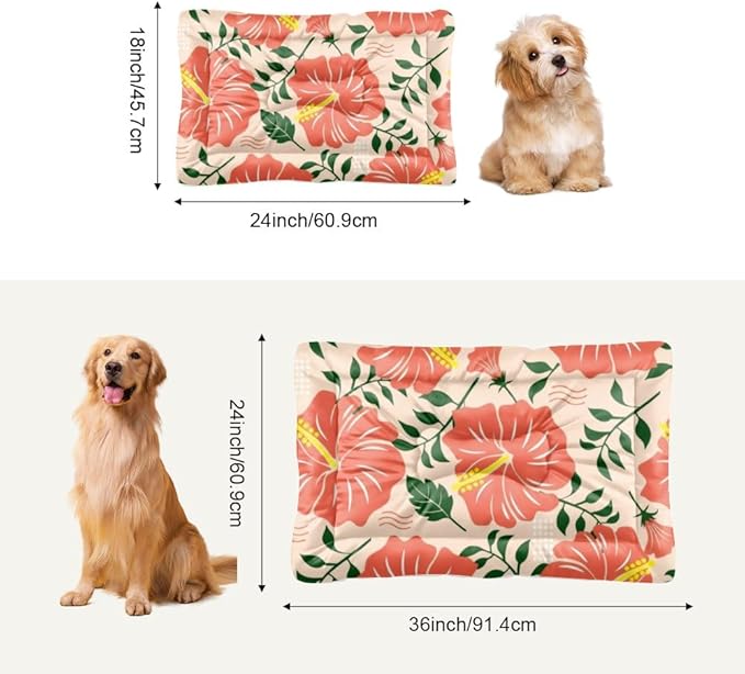 Coral Hibiscus Dog Bed Furniture Dogs Mat Dog Crate Pad Washable Crate Cushion Washable Non-Slip Medium Bed Pet Beds for Dogs Pet Mat Products for Indoor Outdoor 24X18 Inch