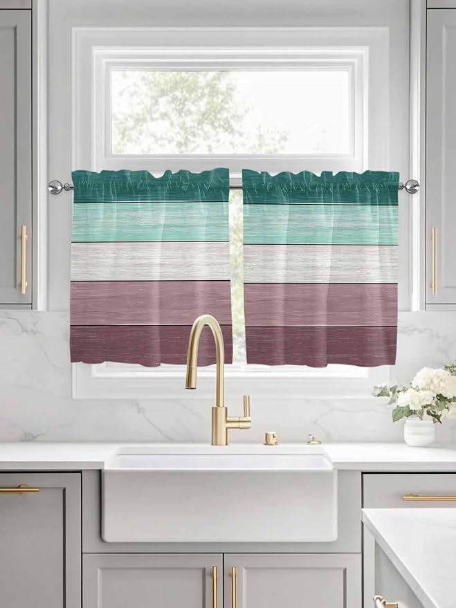 Retro Farm Woodcuts Texture Window Valance Curtains, 2 Panel