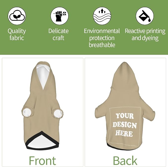 Dog Clothes, Custom Dog Hooded Sweatshirt, Personalized Pet Costume Robe Shirt with Text/Image/Club Name/Pet Shop Logo for Small Medium Large Dogs and Cats, Khaki, XL