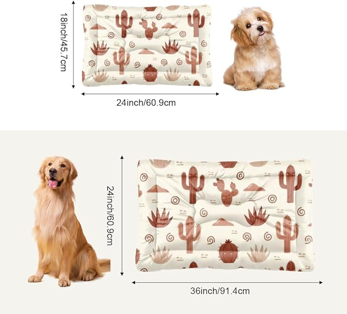 Beige Brown Cute Cactus Indoor Dog Bed Furniture Dog Crate Mat Pet Padssoft Crate Bed Washable Non-Slip Kennel Beds for Crates Kennel for Pet Mat Outdoor Flooring Dogs Indoor Outdoor 36X24 Inch
