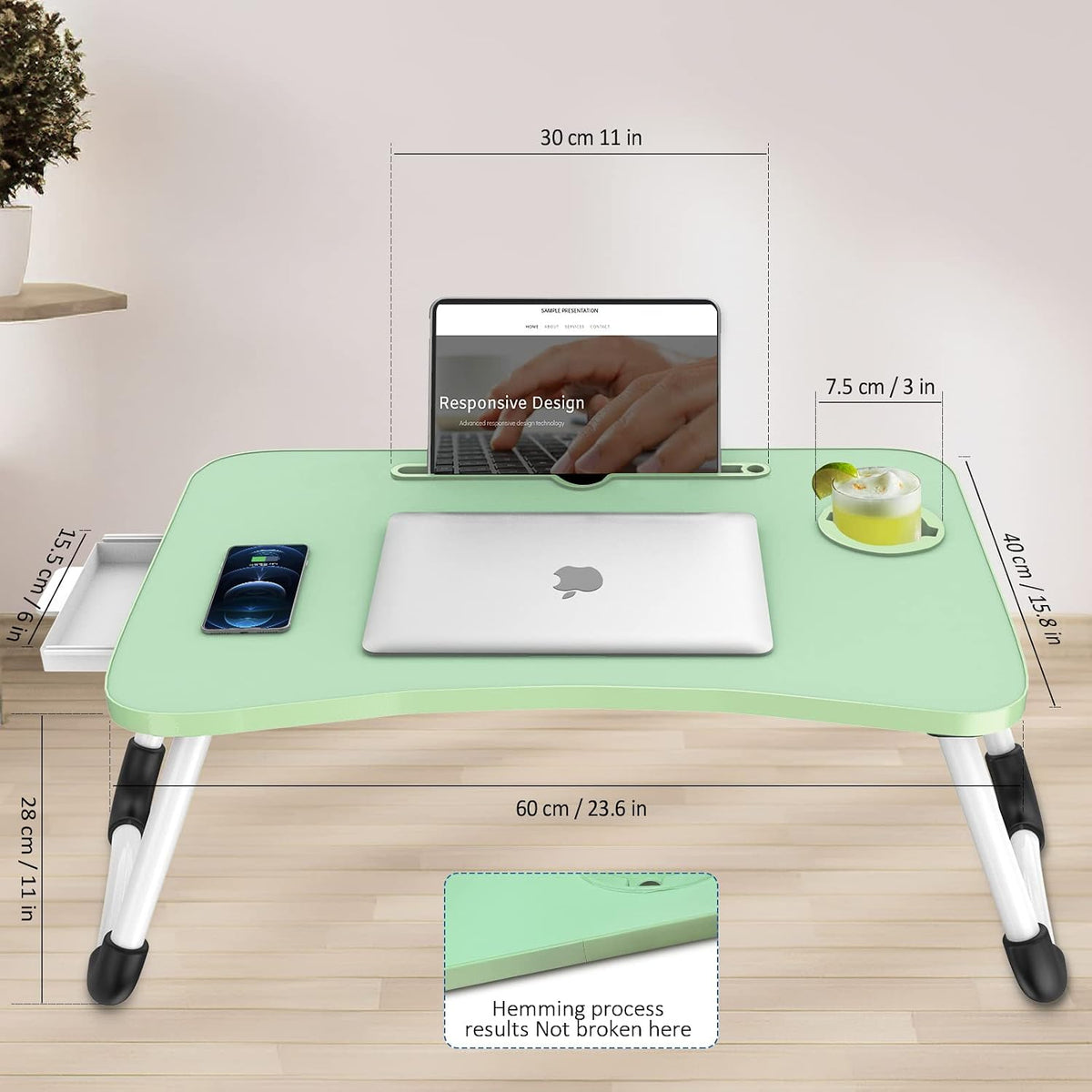 Fayquaze Portable Foldable Laptop Bed Desk with Storage Drawer and Cup Holder - Lap Desk Laptop Stand Tray Table for Eating, Reading and Working