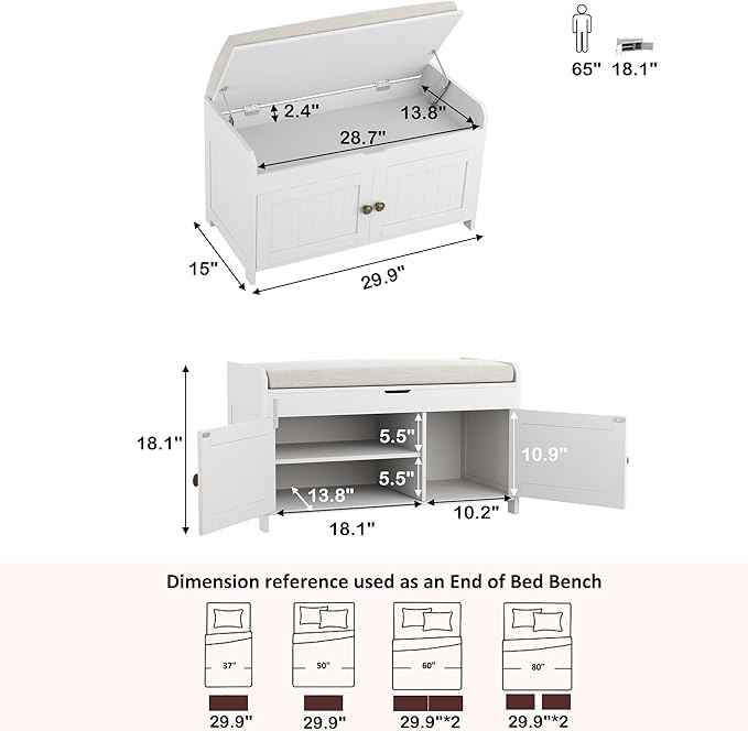 HOMEFORT 30" Shoe Bench with Lift Top Storage, Entryway Bench with Cushioned