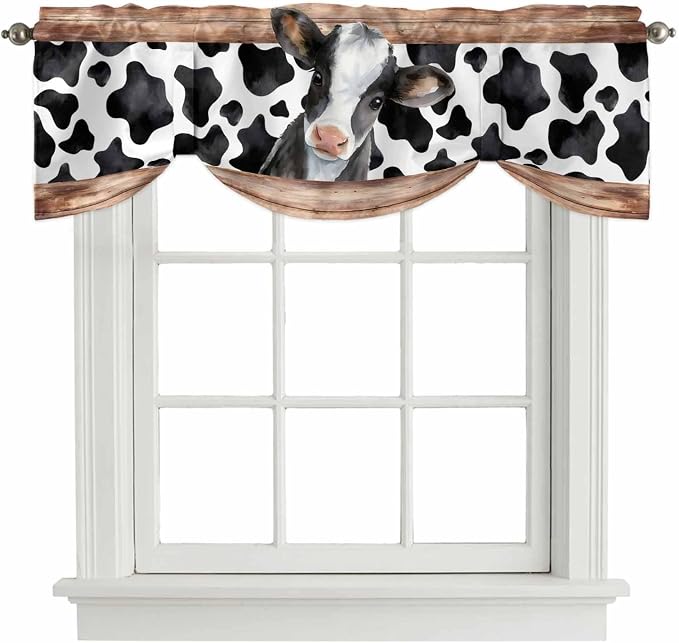 Cow Printed Tie Up Valance Curtains