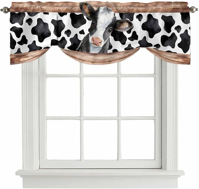 Cow Printed Tie Up Valance Curtains