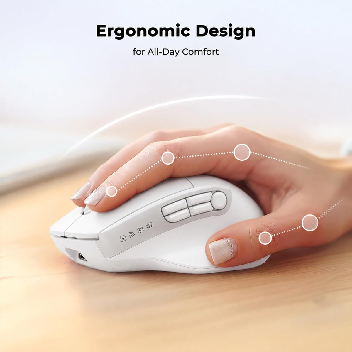 MEETION Wireless Mouse with 5 Side Buttons, Dual Mode Silent, White