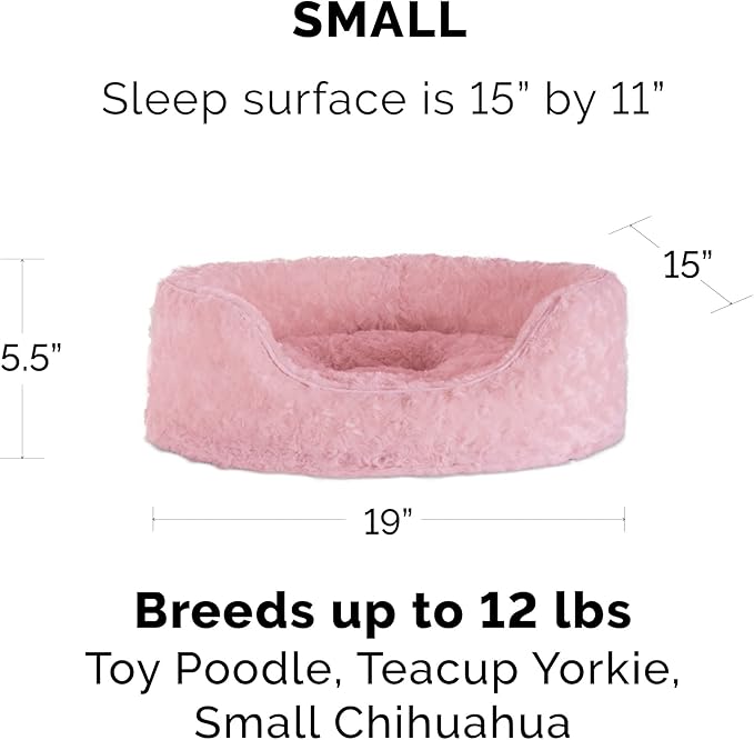 Furhaven Dog Bed for Small Dogs w/ Removable Washable Cover & Pillow Cushion Insert, For Dogs Up to 12 lbs - Ultra Plush Faux Fur Oval Lounger - Pink, Small