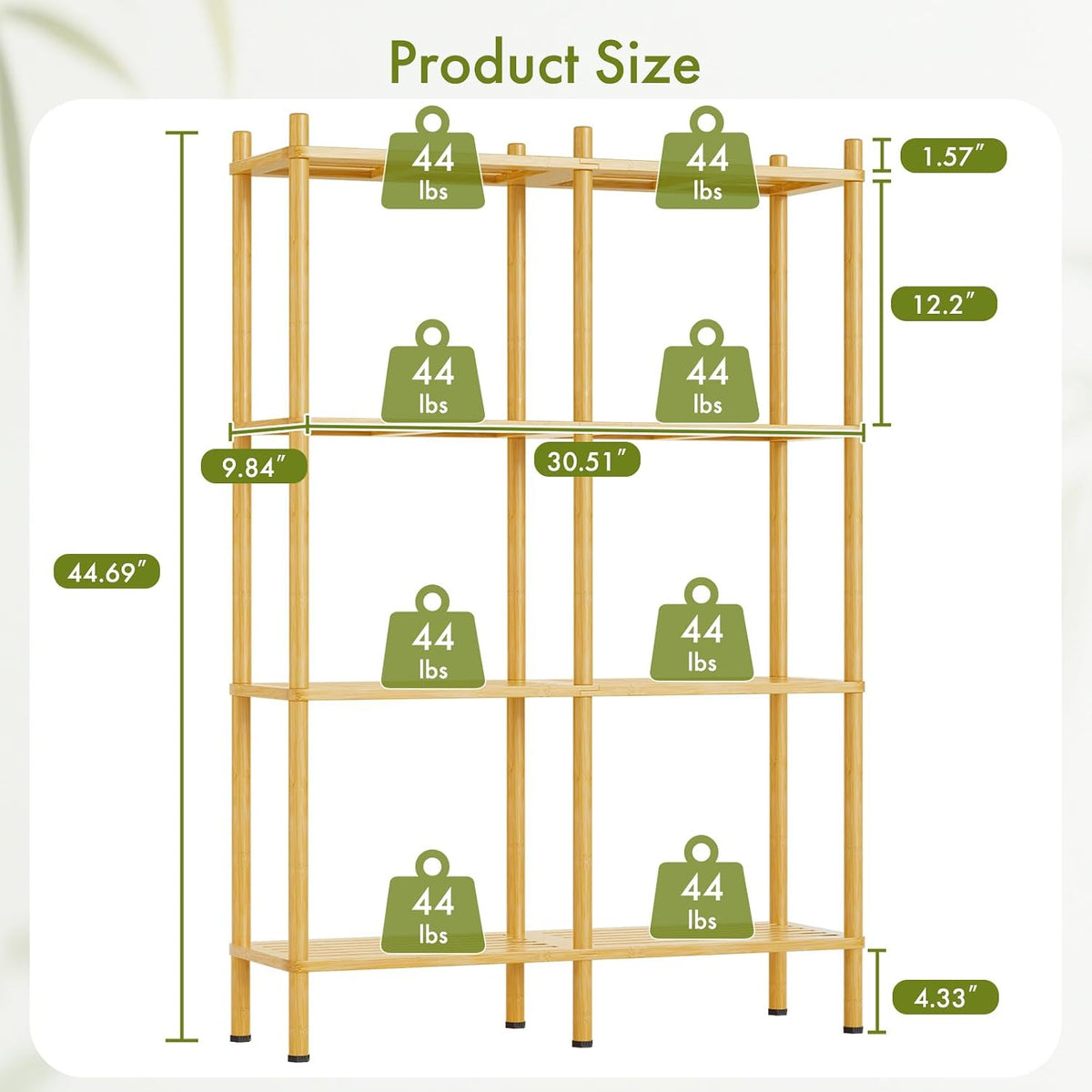 Book Shelf, 4 Tier Bamboo Bookshelf, Tall Bookcase with 8 Open Display Shelves Storage Organizer, Adjustable Bookshelves Standing Shelf Units for Bedroom, Living Room, Bathroom, Home Office