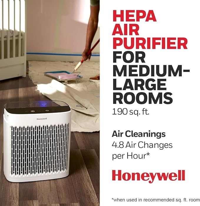 Honeywell HEPA Air Purifier for Home, 938 Ft² Rooms in 1 hour, Turbo Clean, Reduces Allergens, Dust, Pollen, Pet Dander, All Smoke Types, Odors, White, HPA5100W