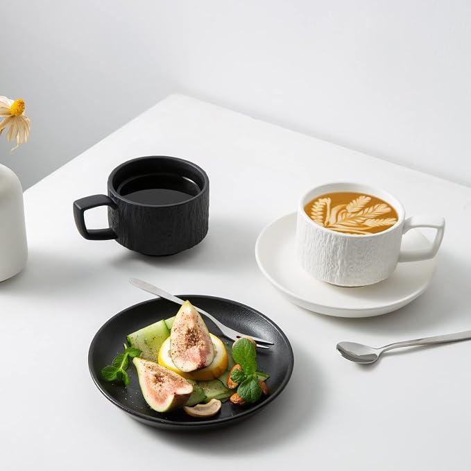 Rock Texture Embossed Ceramic Coffee Set, 6 oz | Tea Set, Cappuccino Espresso