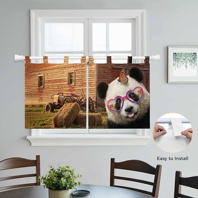 Farm Panda Kitchen Curtains 36 Inch Length, Small Window Curtains Tab Top