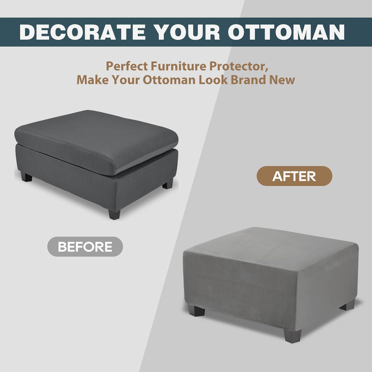 NeColorLife Velvet Ottoman Cover Square, XX-Large, Gray