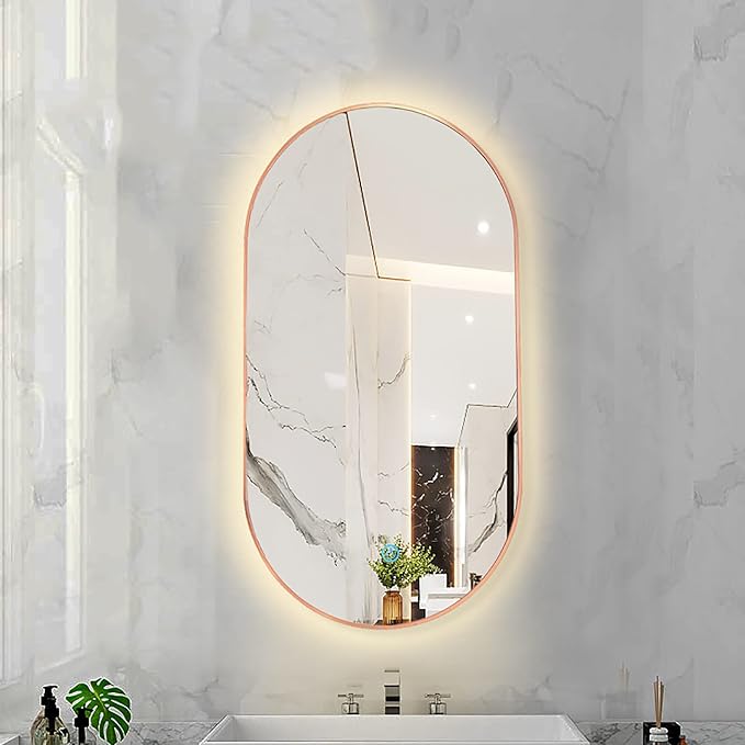 Oval LED Illuminated Bathroom Mirror, Wall-mounted Vanity Makeup Mirror