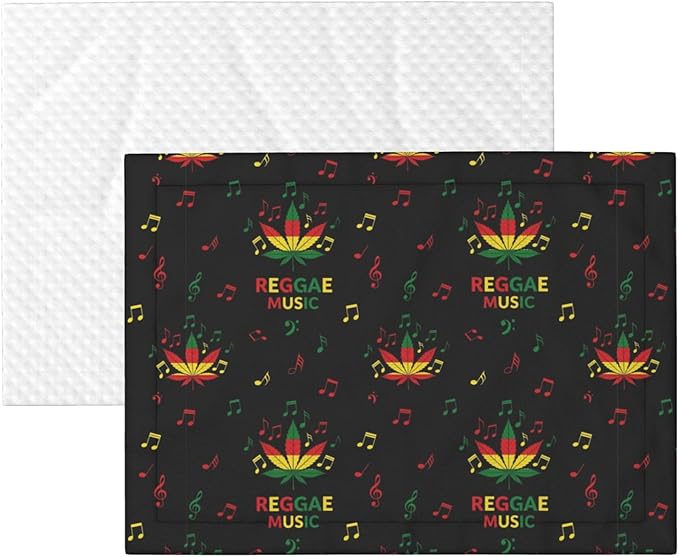 Two Sided Pet Cuddler Blanket for Anxiety Calming, Rasta Reggae Music Note Weedleaf Leaf, Reversible Plush Design with Bubble Dot Pattern Provides Familiar Surface Anywhere