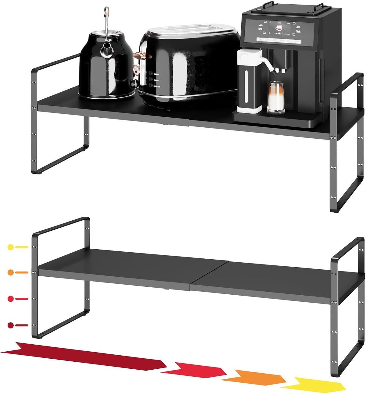 16.5~27.1" Expandable Shelf，2Pack 10.2" Wide Adjustable Height Cabinet Shelves，Black