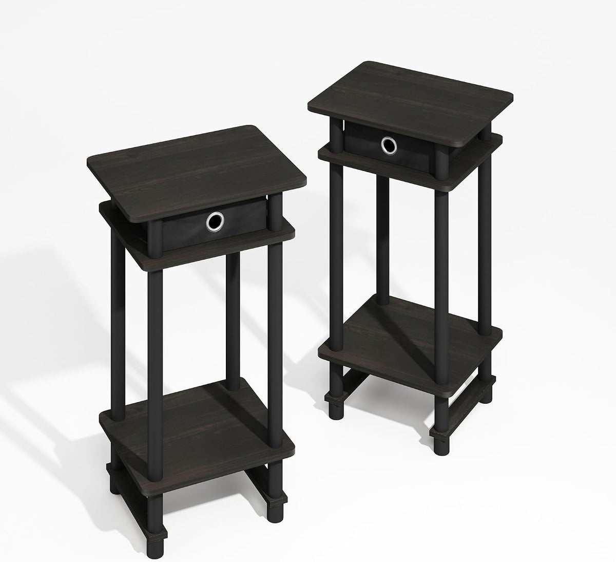 Furinno Modern Toolless 3-Tier Compact Side Table Set of 2, Black Espresso