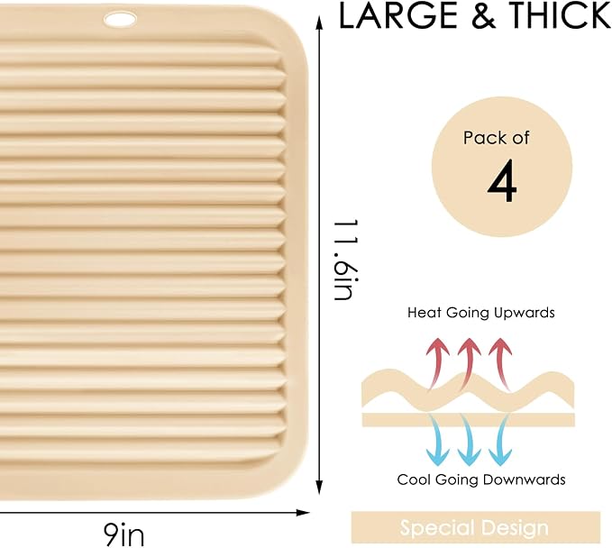 QPIX DIGITAL 4 Pack Beige Silicone Trivets