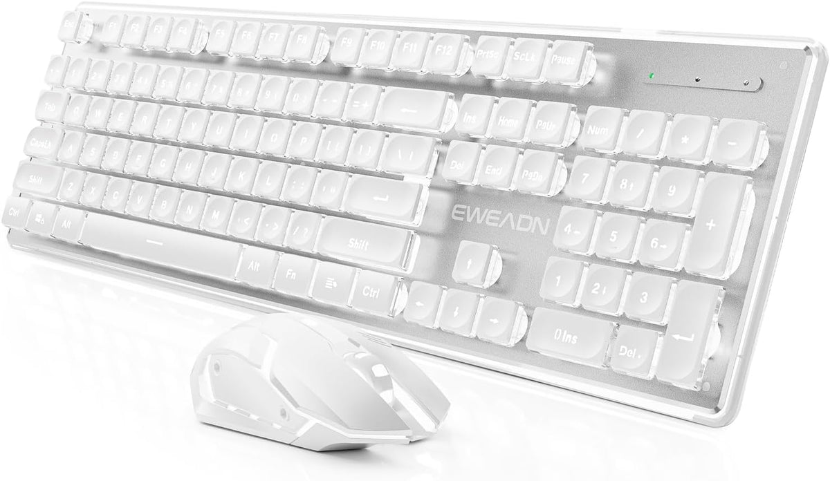 Wireless Keyboard and Mouse Combo with White Backlit, Rechargeable-White