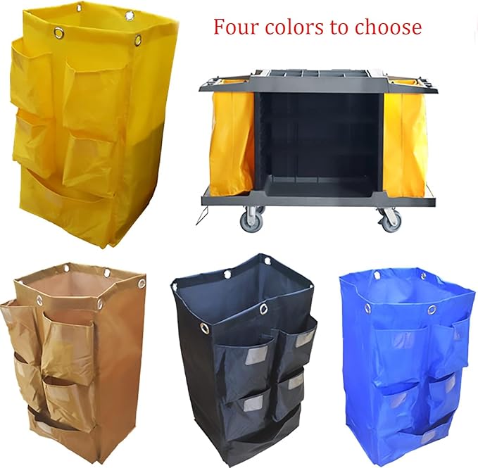 Replacement Janitorial Cart Bag with 5 Pockets,25 Gallon Housekeeping cart Bag High Capacity Waterproof Thickened Commercial Janitorial Cleaning Cart Bag with 6 Brass Grommets