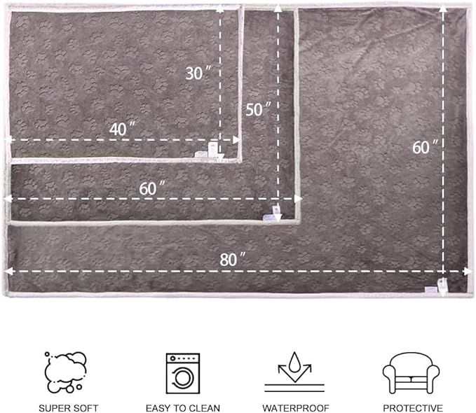 Waterproof Dog Blanket, 60" x 40" Washable Sherpa Fleece Cat Blanket,Pet Puppy Blanket Sofa Bed Furniture Protector,Reversible Soft Plush Blanket for Medium Large Dog (65" x 57")