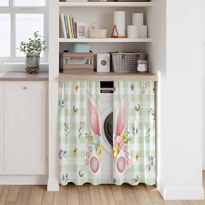 Easter Kitchen Tier Curtains 45 Inch Long 2 Panel Set, Rod Pocket Short Window
