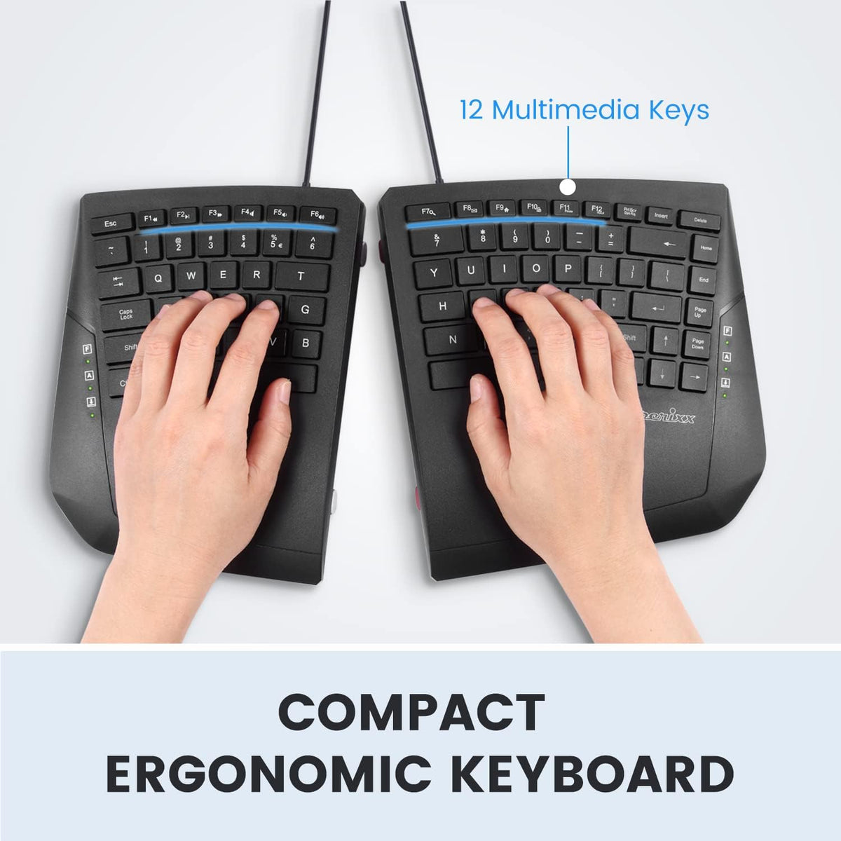 Perixx PERIBOARD-524B US, [Firmware Updated] Wired Ergonomic Split Keyboard - Up to 2 Ft Seperation - Adjustable Tilt Angle - Low Profile Membrane Keys - Black - US English