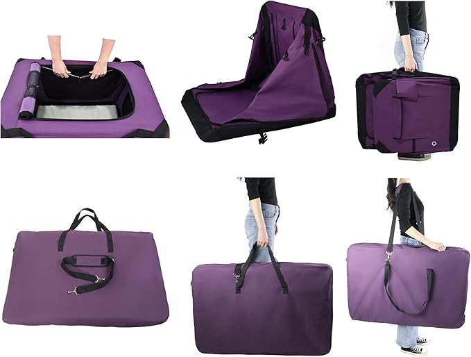 EliteField 4-Door Folding Soft Dog Crate with Curtains, Carrying Bag and Fleece Bed (2 Year Warranty), Indoor & Outdoor Pet Home (24" L x 18" W x 21" H, Purple+4 Door Curtains)